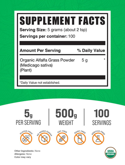 BulkSupplements Alfalfa Powder label and supplement facts