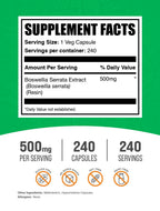 BulkSupplements Boswellia Serrata supplement facts label