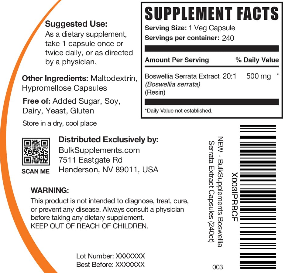 Authentic BulkSupplements Boswellia Serrata joint health supplement