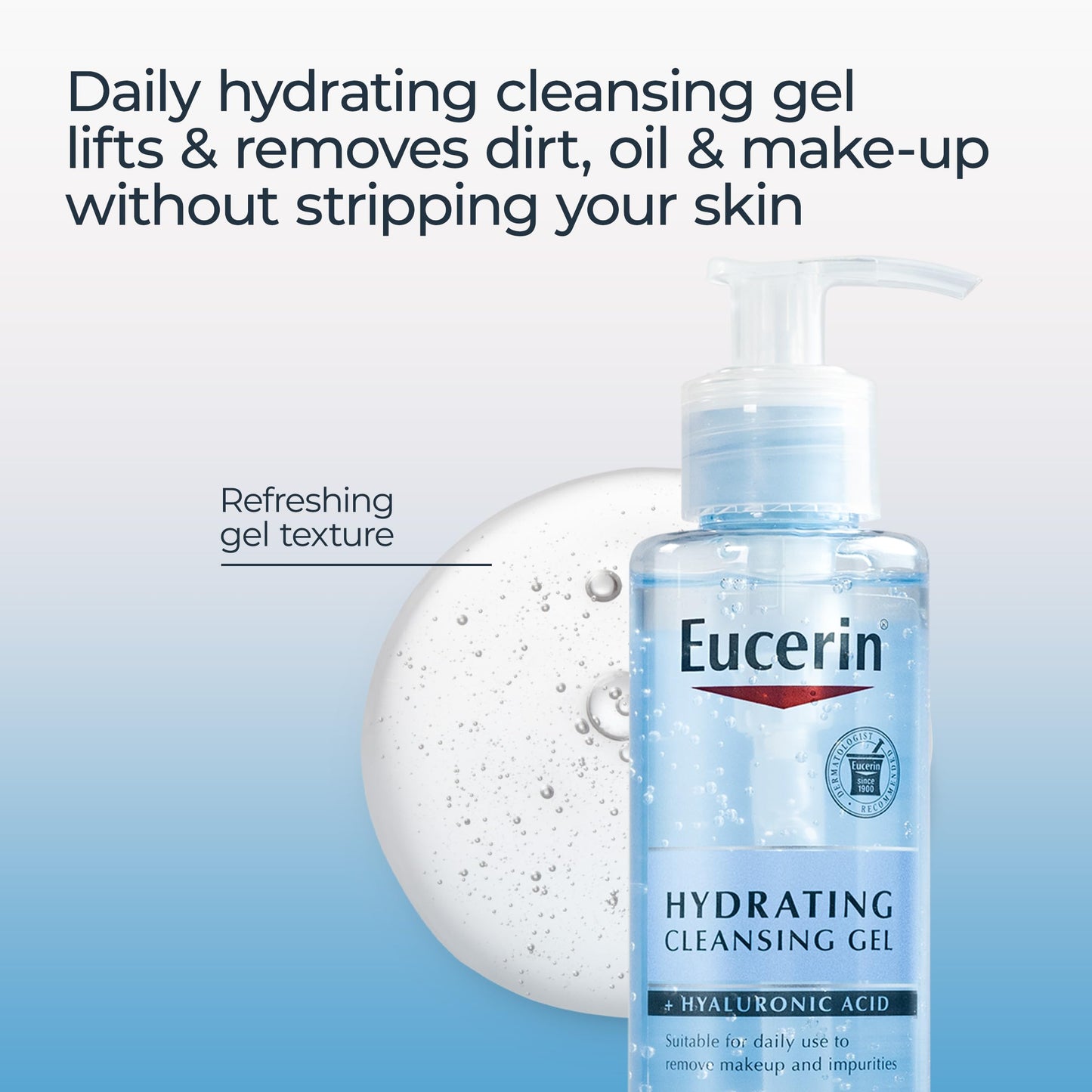 Eucerin hydrating face wash with hyaluronic acid label