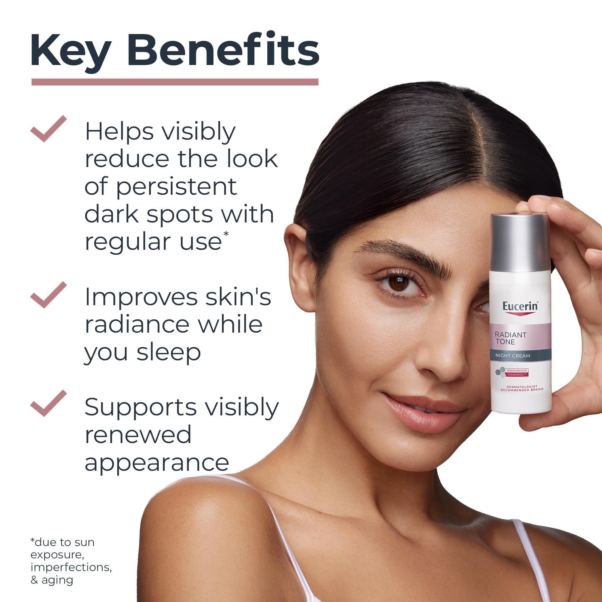 Eucerin Radiant Tone Night Cream packaging box showing Thiamidol ingredient benefits