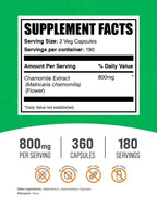 BulkSupplements Chamomile Extract supplement facts panel with 800mg serving size details