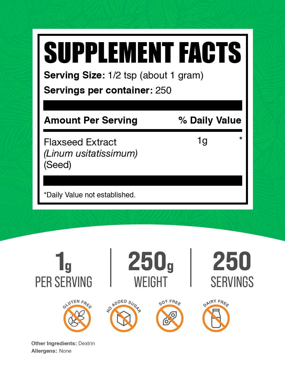 BulkSupplements Flaxseed Extract Powder bag angled display highlighting vegan omega 3 benefits.
