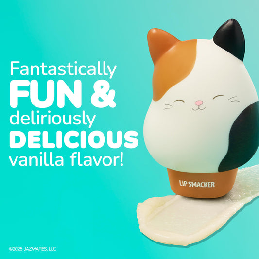 Close up of Squishmallows Cam lip balm squishy character top
