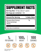 Close up of BulkSupplements Panax Ginseng powder texture and supplement packaging