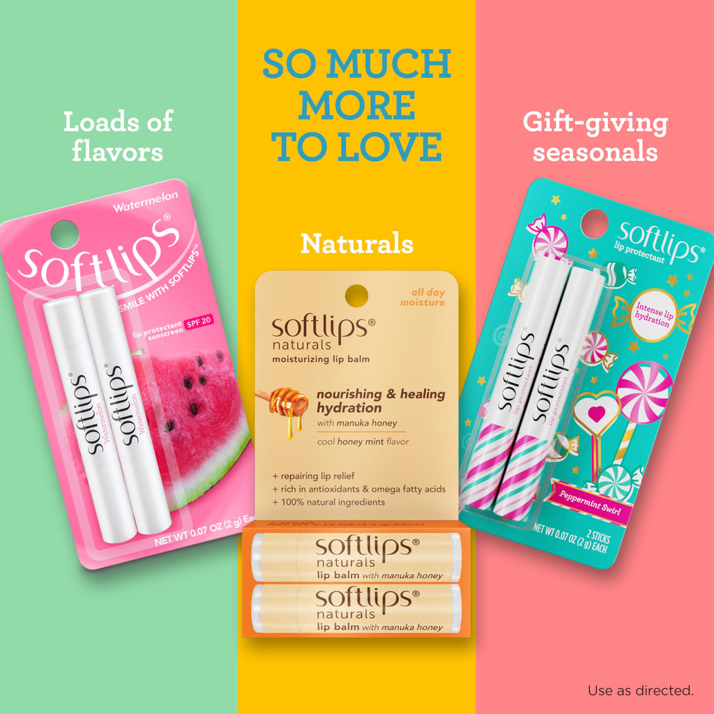 Softlips travel friendly pocket size lip balm sticks side angle