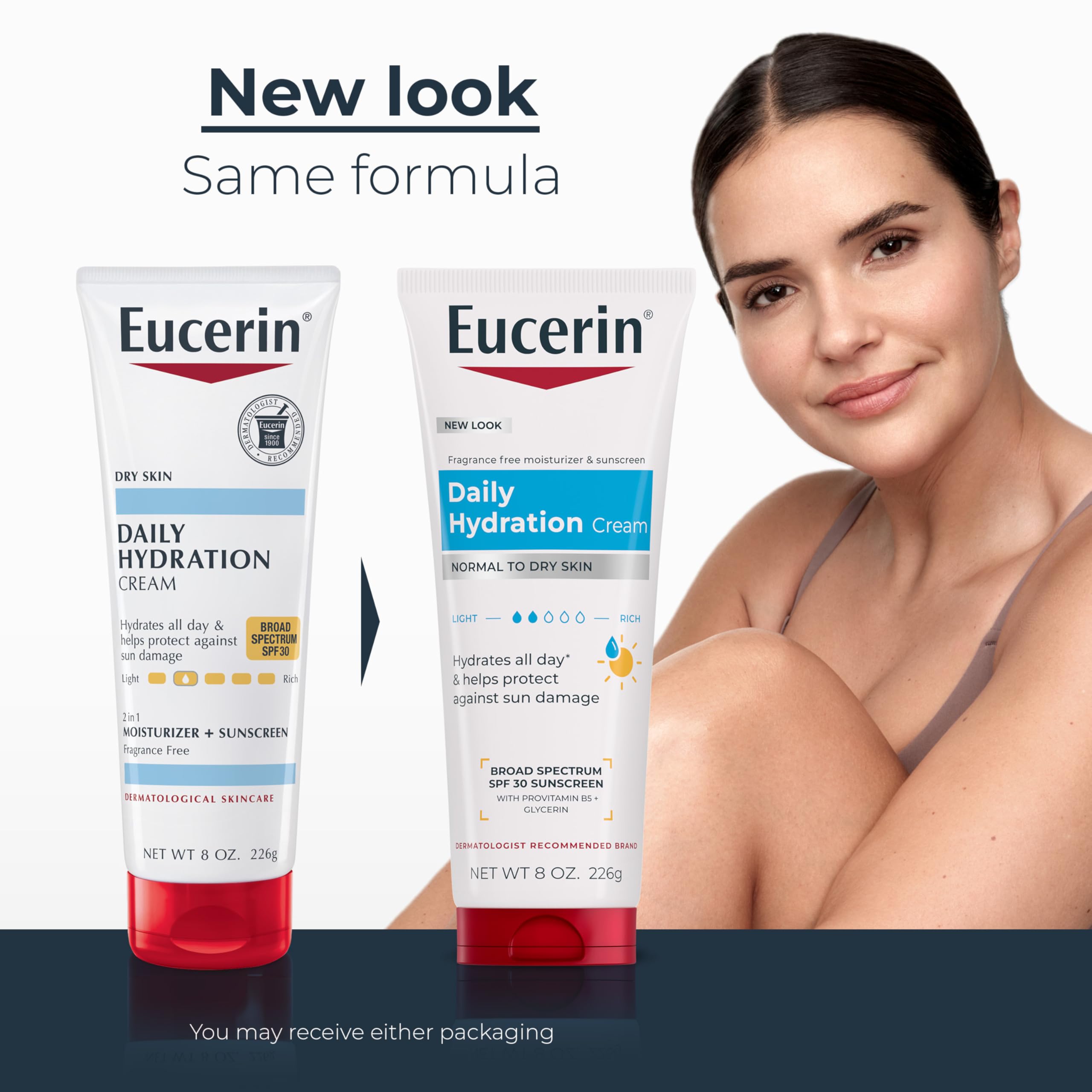 Eucerin Daily Hydration SPF 30 moisturizer cream tube back showing ingredients