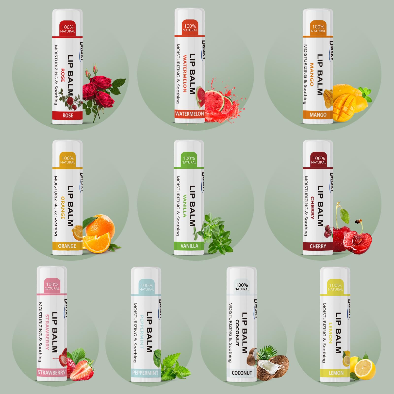 Close up of Dmsky natural lip balm individual sticks