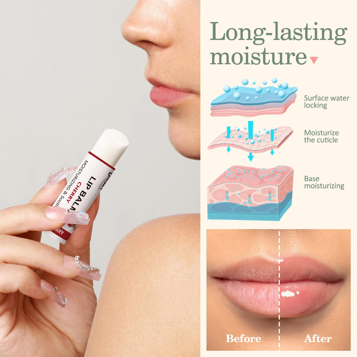 Back view of Dmsky lip balm packaging with ingredients details