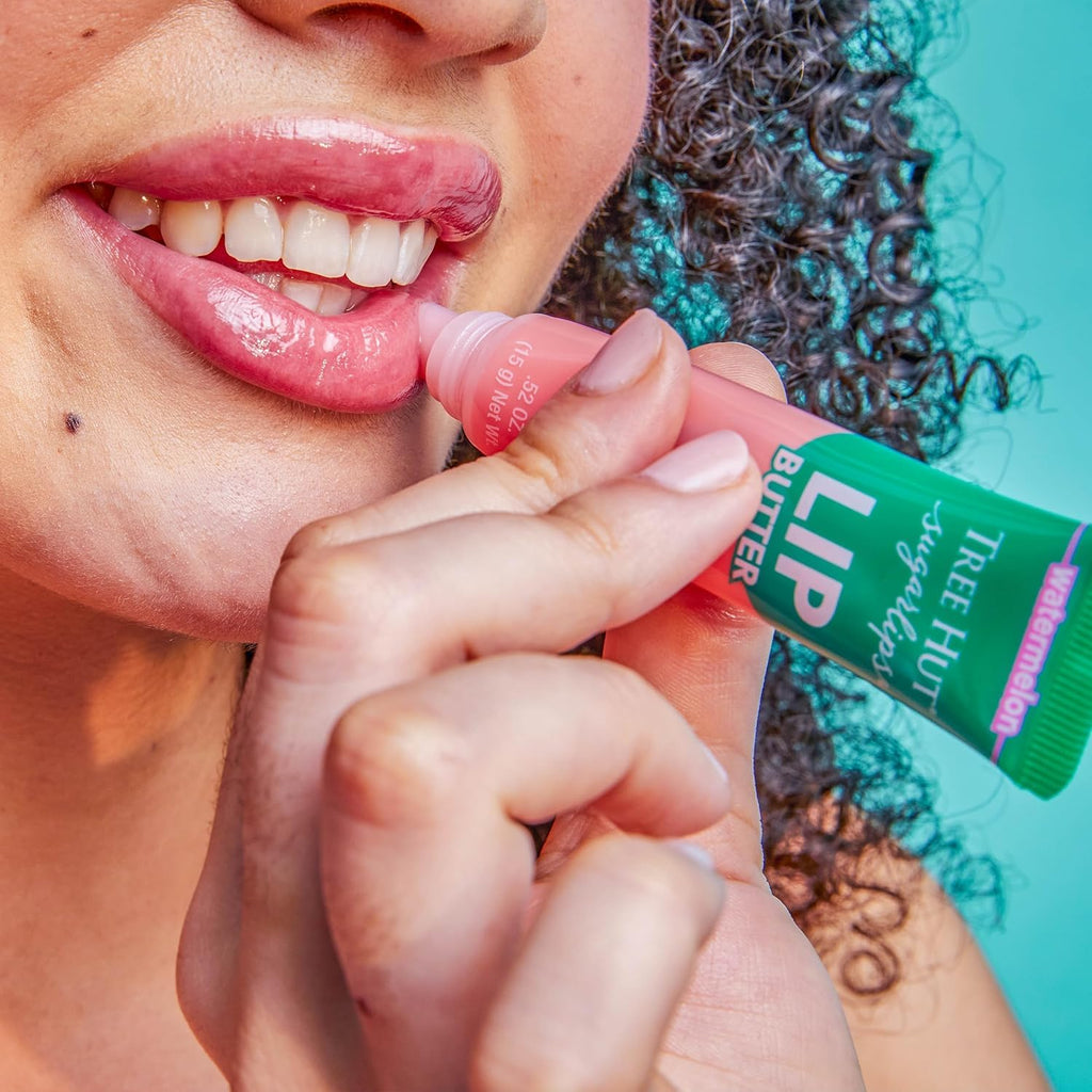Brand logo and watermelon illustration on lip butter tube