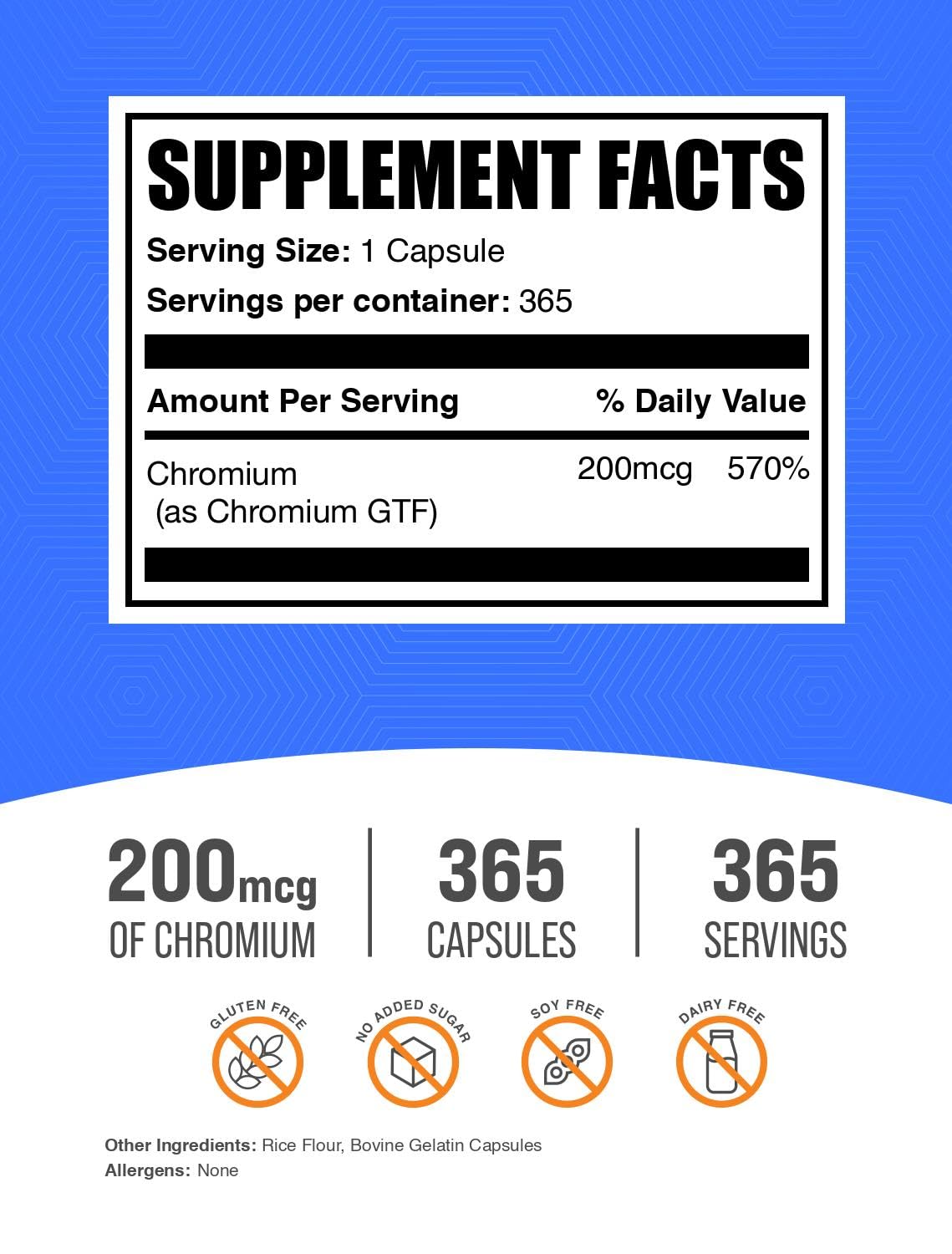 BulkSupplements Chromium Glucose Tolerance Factor mineral supplement capsule details and facts label