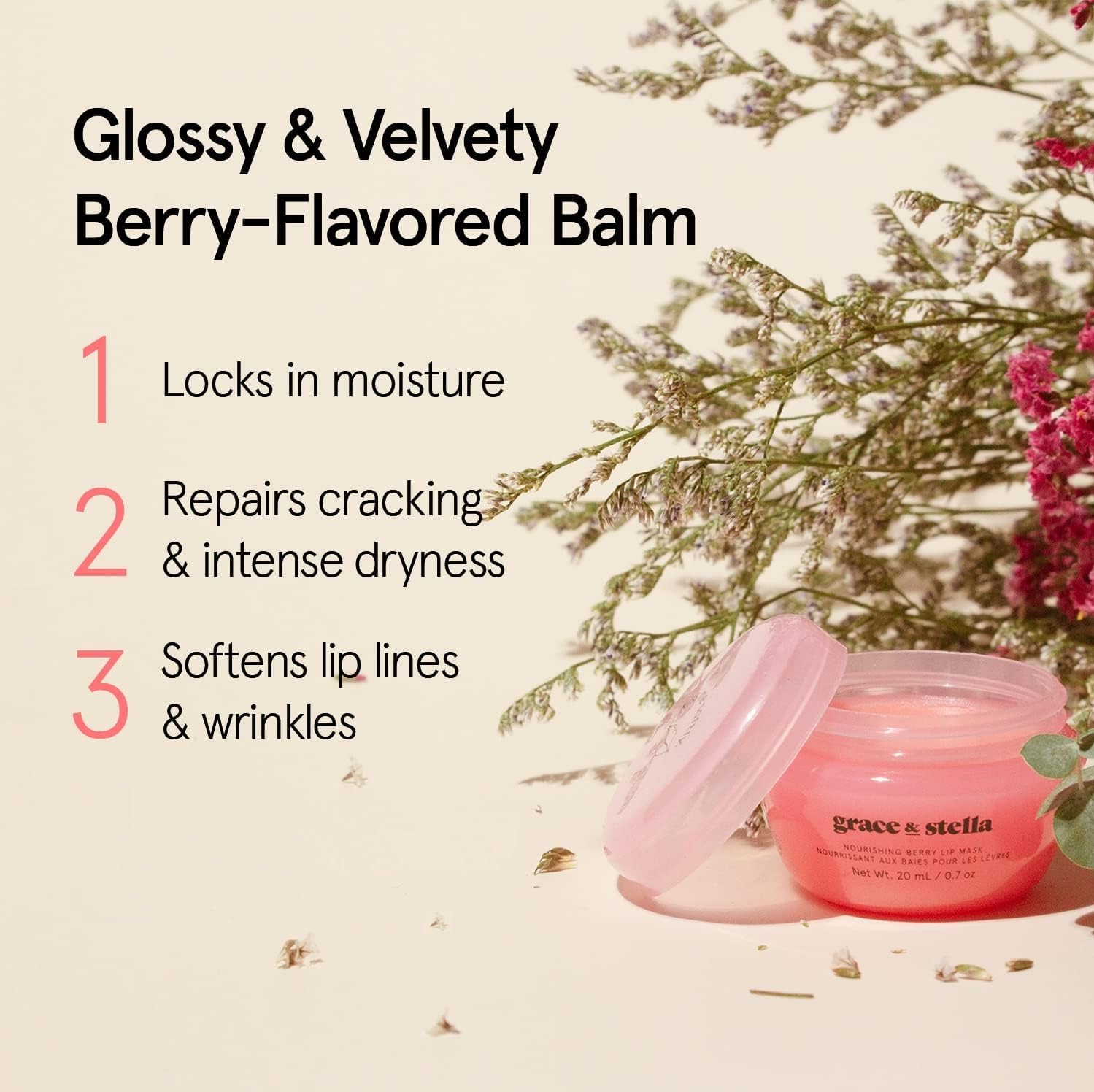 Applying Grace & Stella berry lip mask