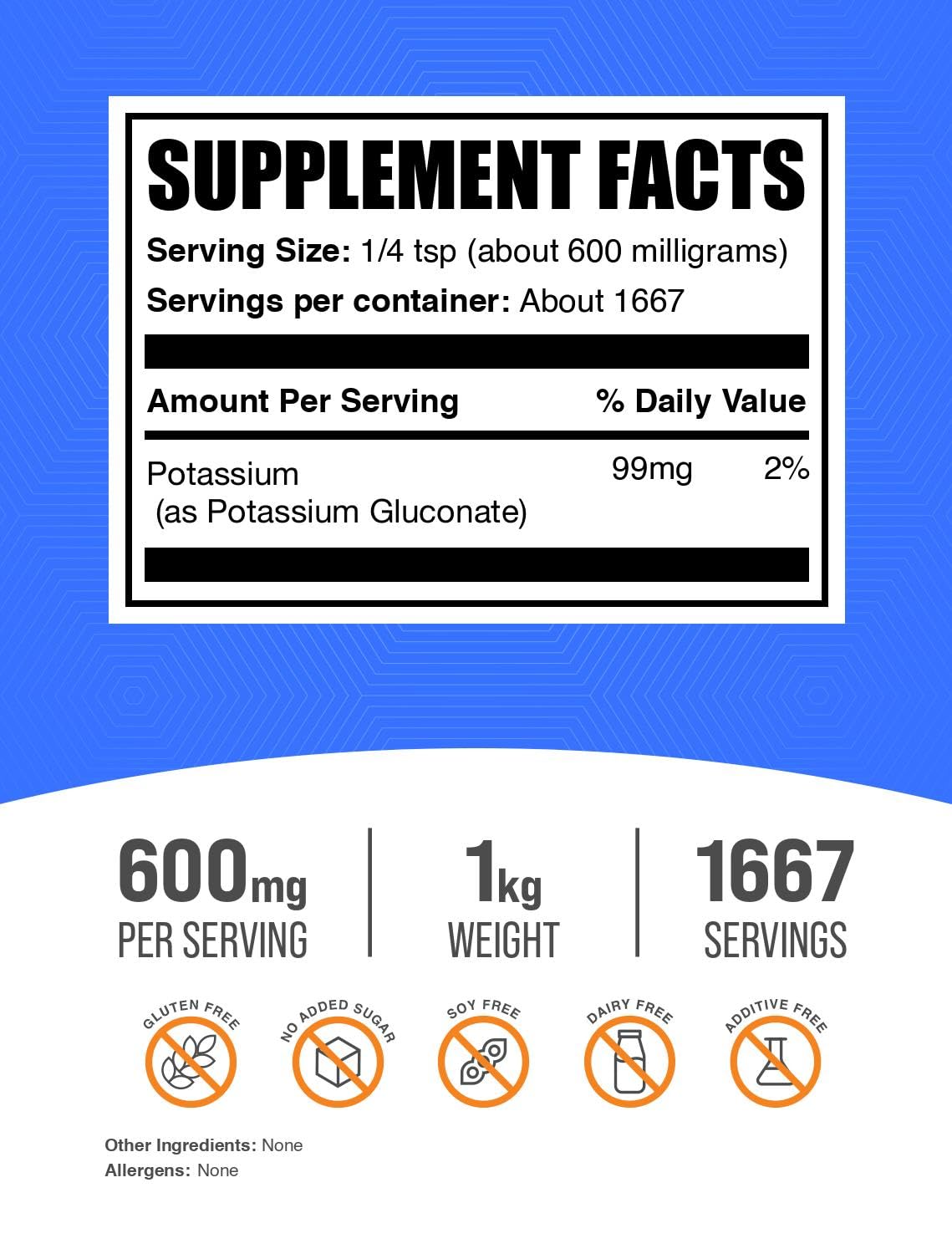 BulkSupplements Potassium Gluconate powder serving measurement