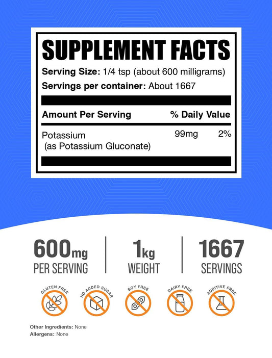 BulkSupplements Potassium Gluconate powder serving measurement