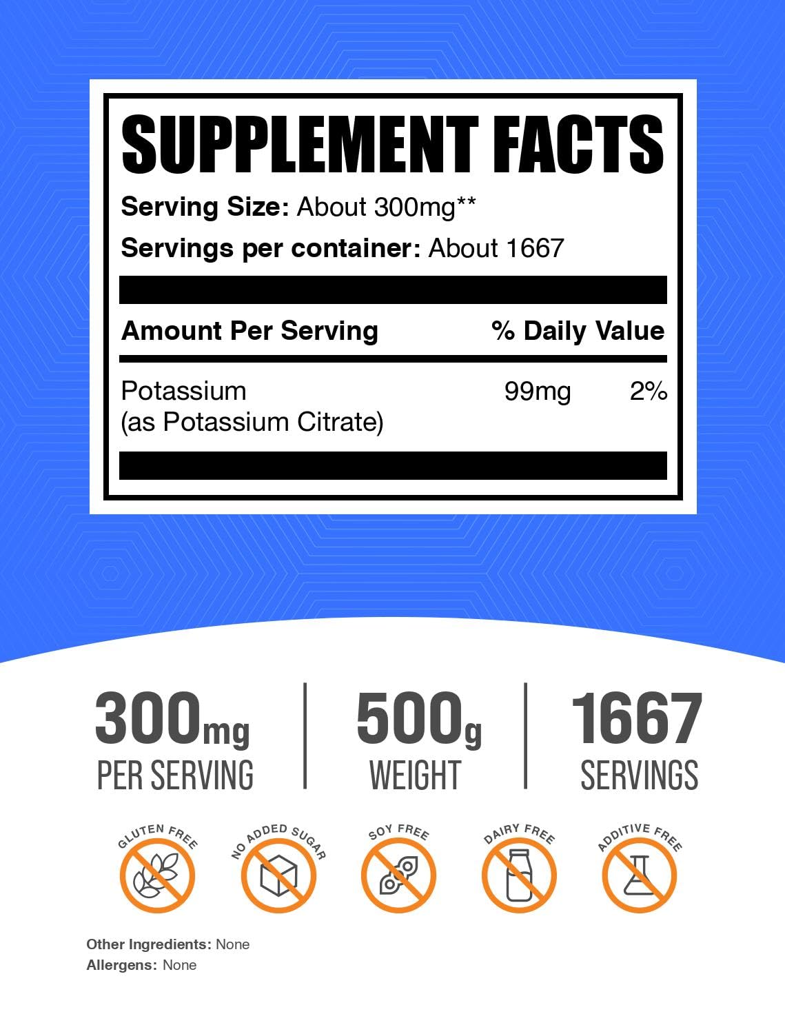 BulkSupplements pure hydration support mineral supplement nutrition facts label