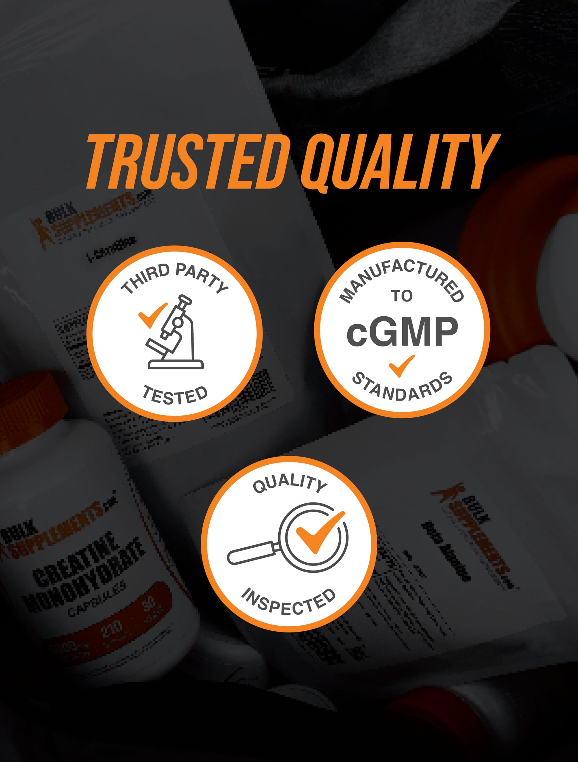 BulkSupplements Selenium Glycinate Powder clean gluten free product certification seals on the side view.