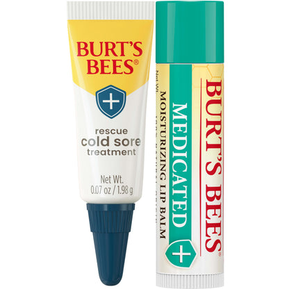 Burt's Bees holistic skincare pack featuring rapid rescue ointment for cold sores.