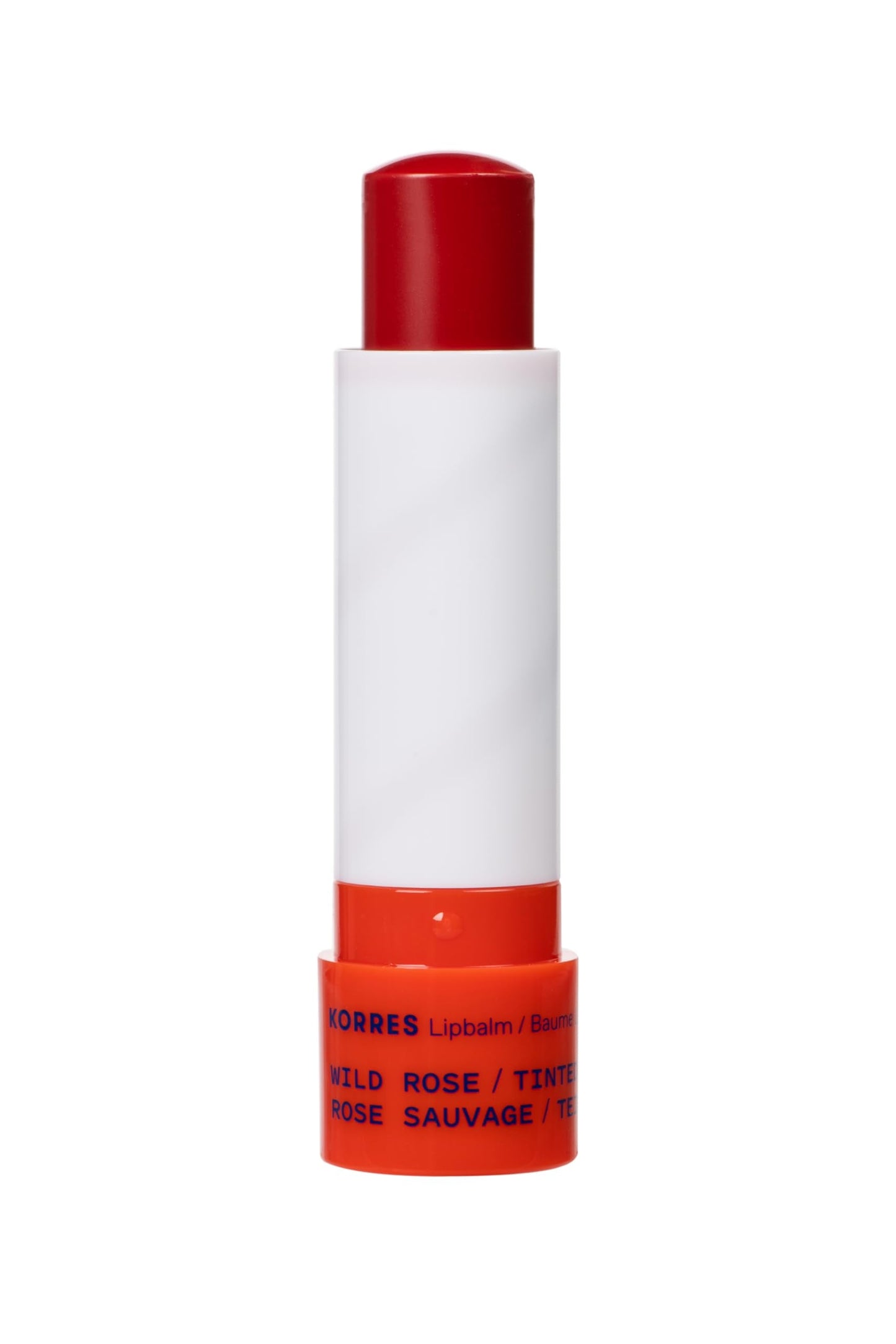Close up of Korres tinted hydrating lip balm stick texture