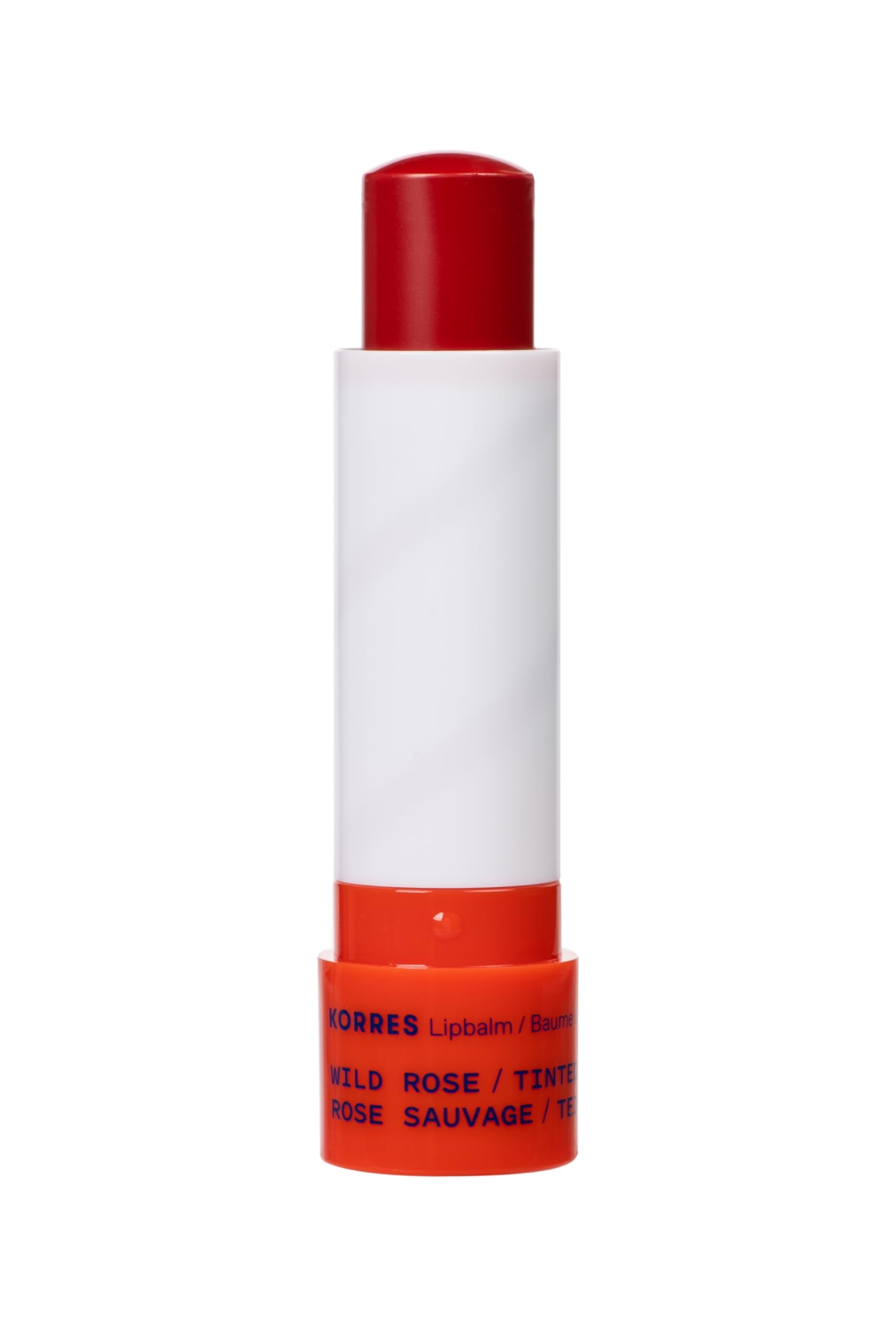 Close up of Korres tinted hydrating lip balm stick texture