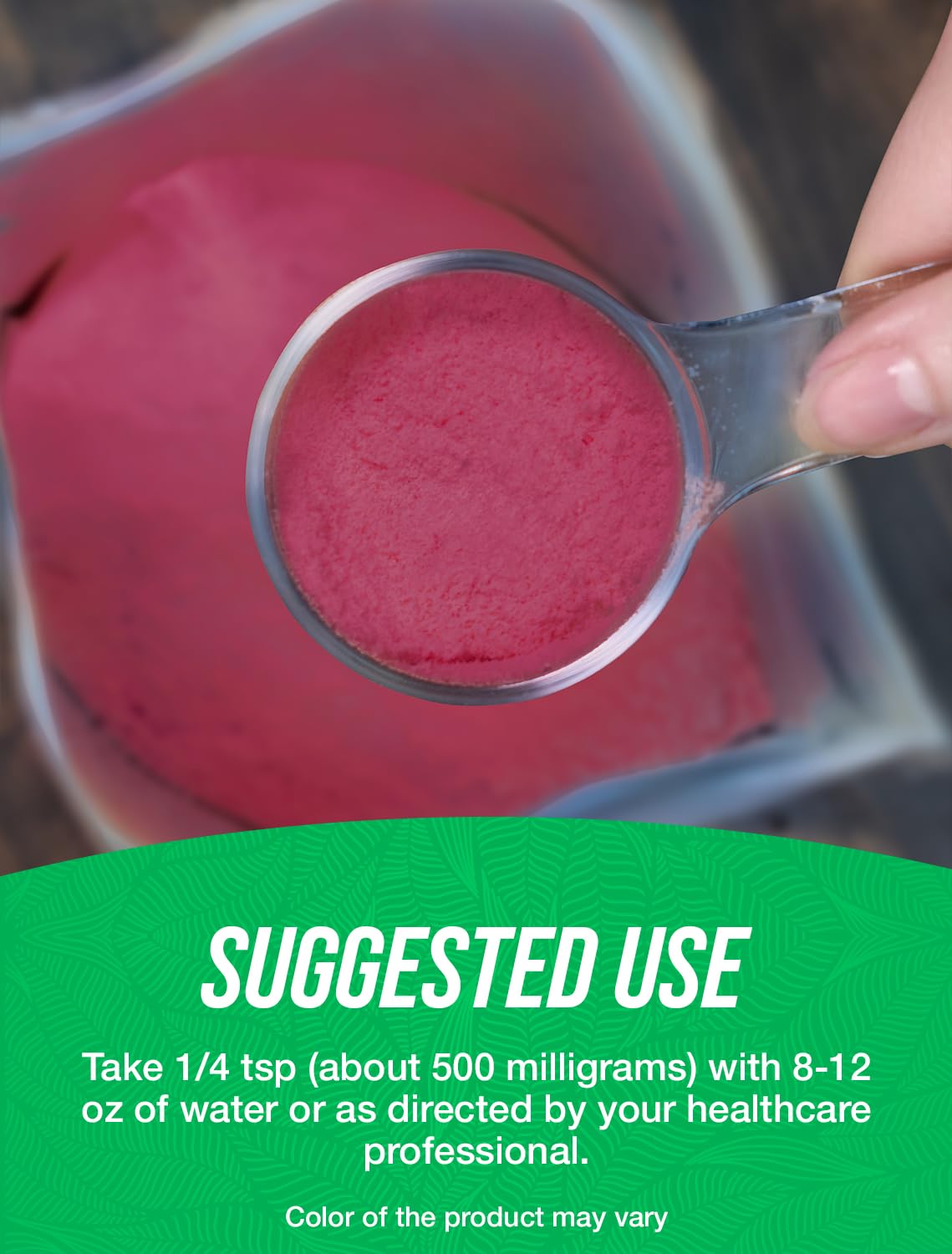 Authentic USA imported BulkSupplements bilberry fruit extract powder scoop measurement reference.