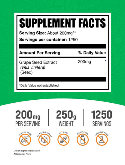 BulkSupplements Grape Seed Extract Powder bag packaging details