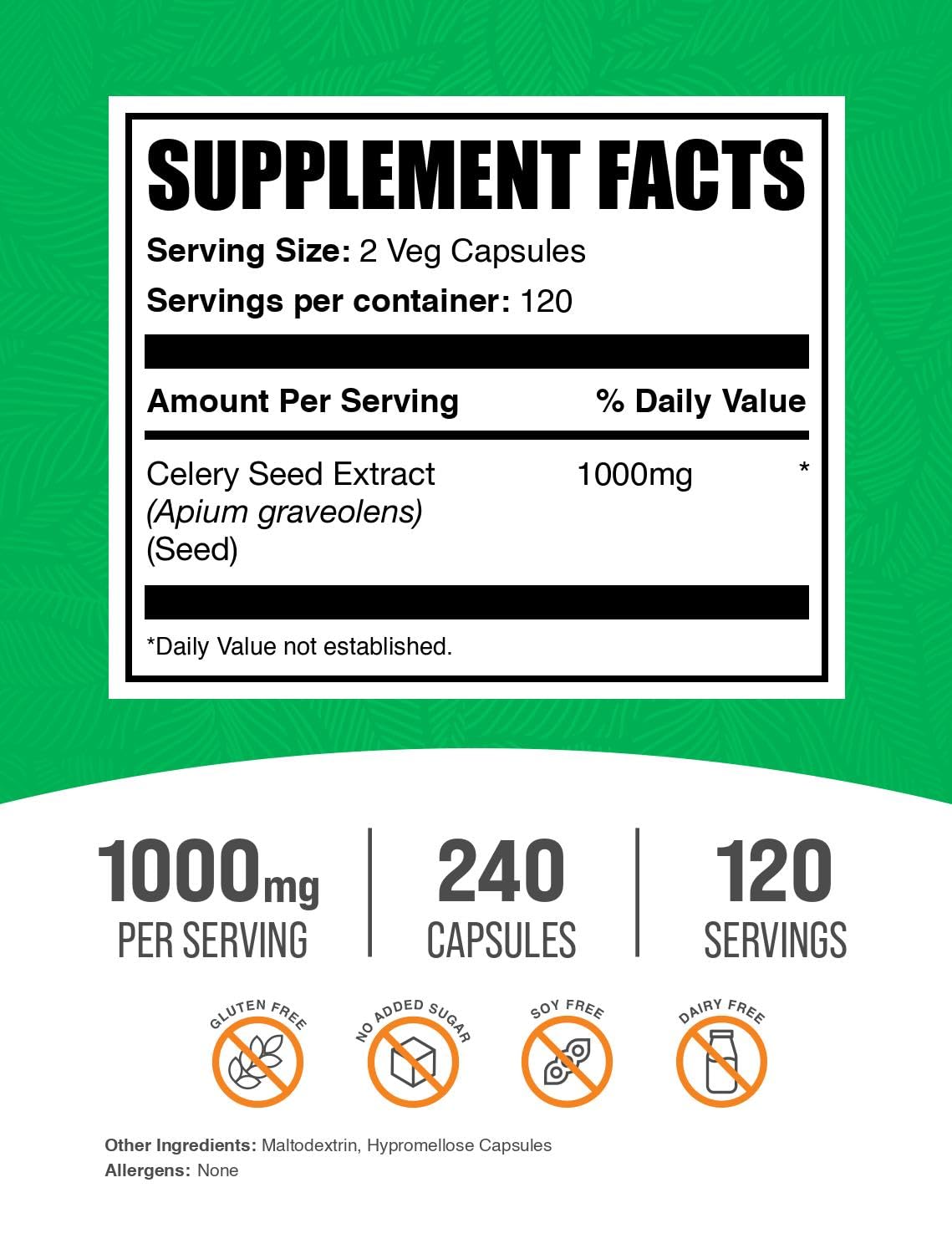 BulkSupplements Celery Seed Extract label details