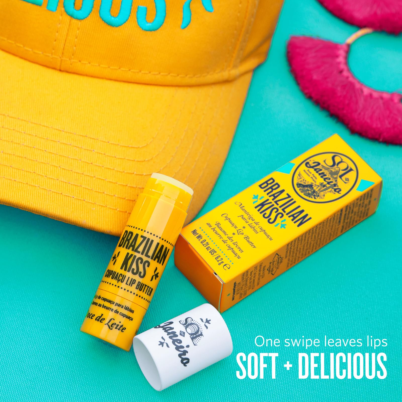 Sol de Janeiro Brazilian Kiss lip balm applied on lips