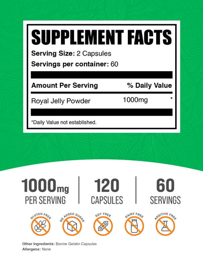BulkSupplements Royal Jelly dietary supplement ingredients and nutritional facts panel