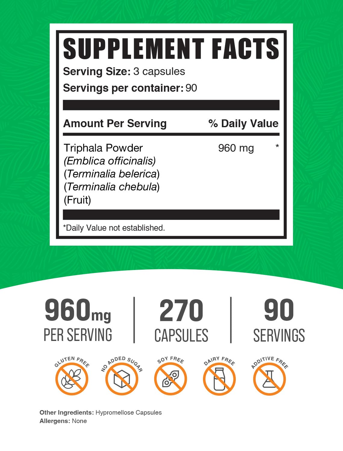 BulkSupplements Triphala dietary supplement facts and ingredients panel label
