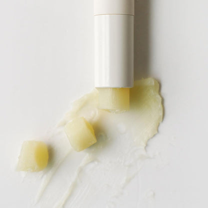Close up texture of Sioris organic lip butter for dry lips