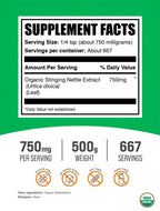 BulkSupplements Organic Stinging Nettle Extract 500 grams packaging