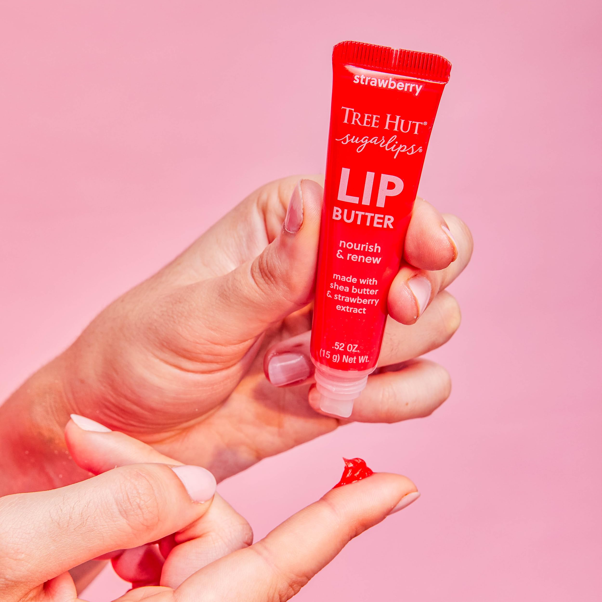 Application of Tree Hut exfoliating lip scrub on lips