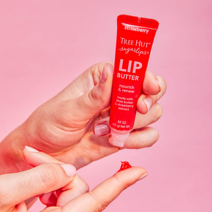 Application of Tree Hut exfoliating lip scrub on lips