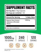 BulkSupplements Valerian Root Extract dietary supplement supplement facts and nutritional information panel