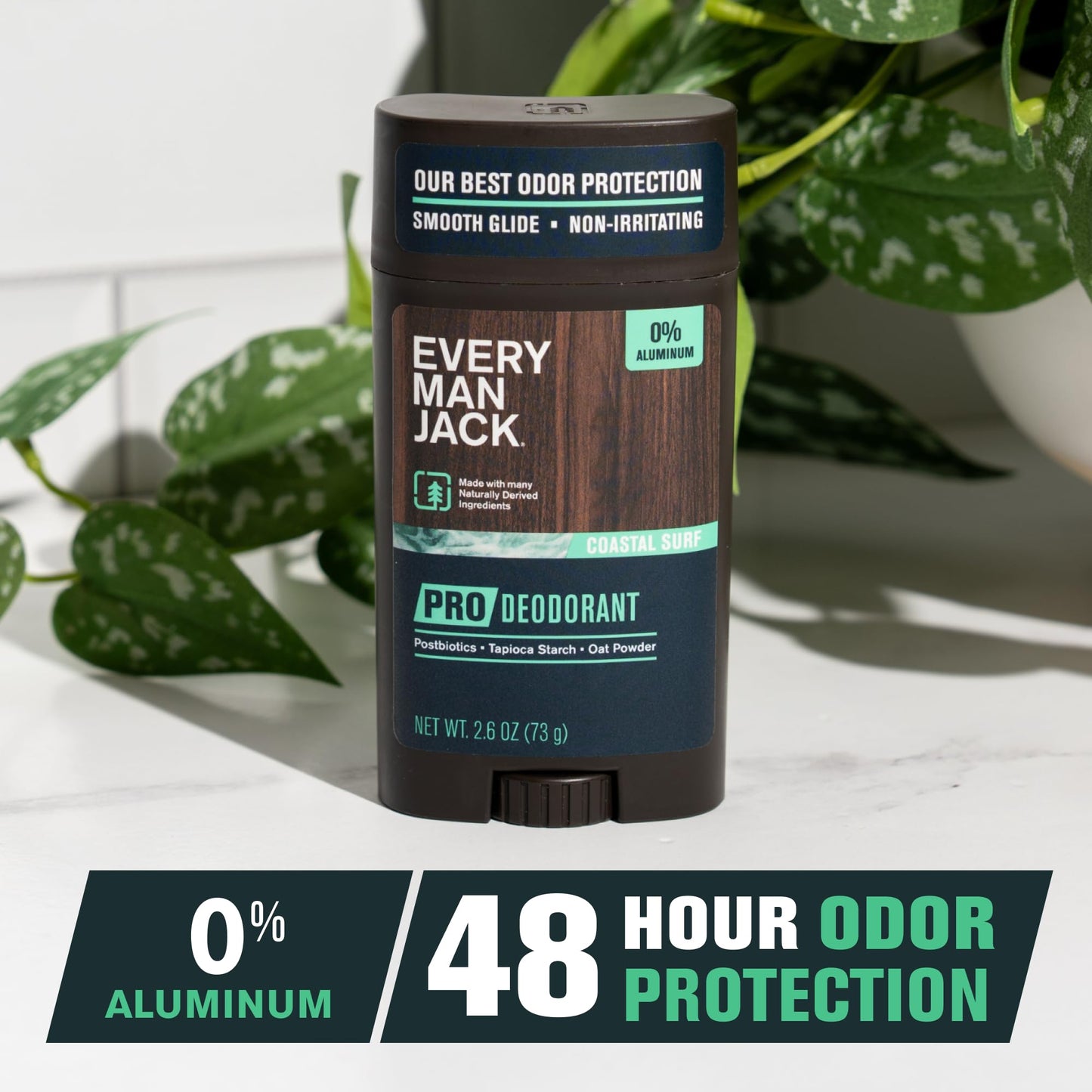 Every Man Jack forty eight hour odor defense blend deodorant stick showing the turn dial base.
