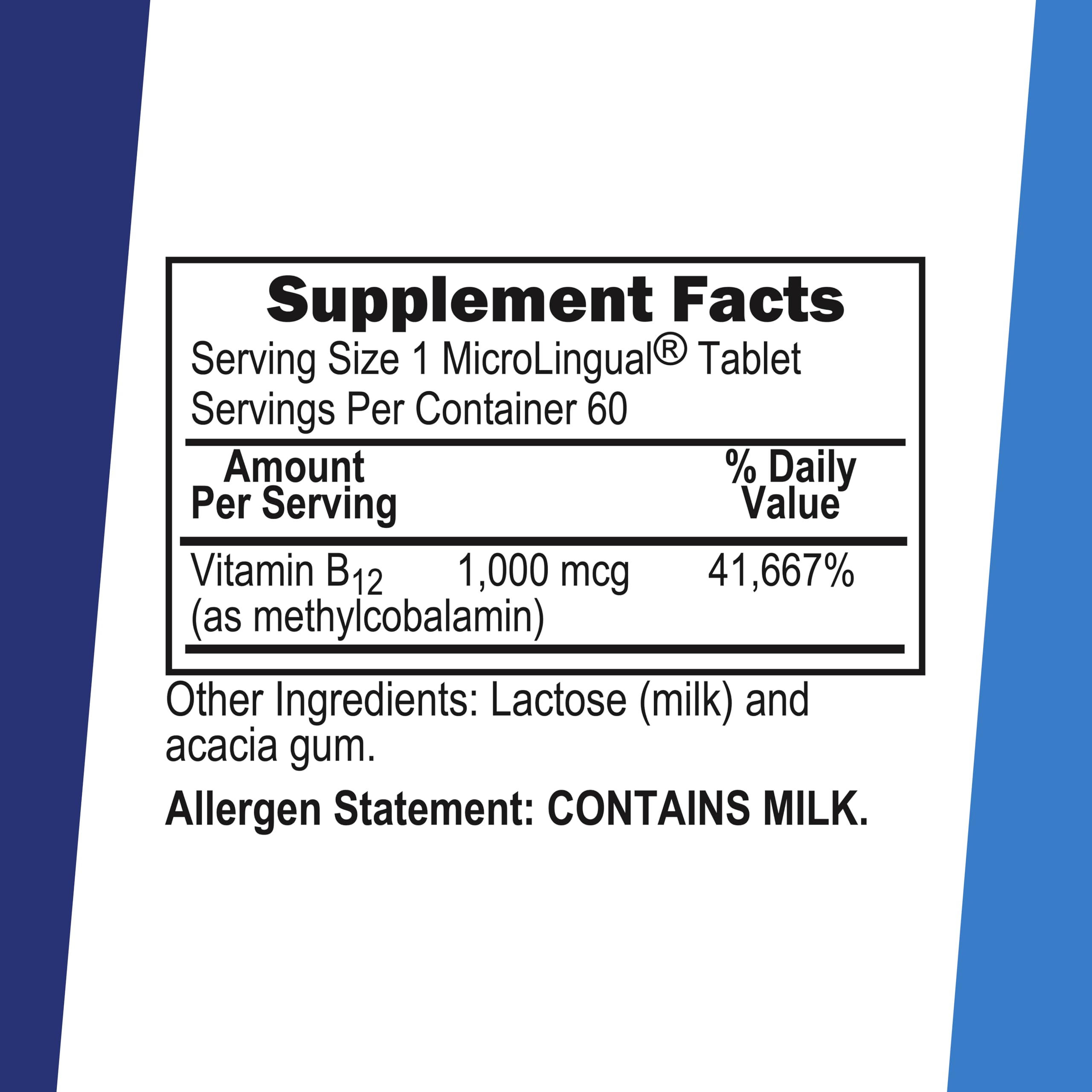 Superior Source sublingual B12 60 tablets supplement facts label