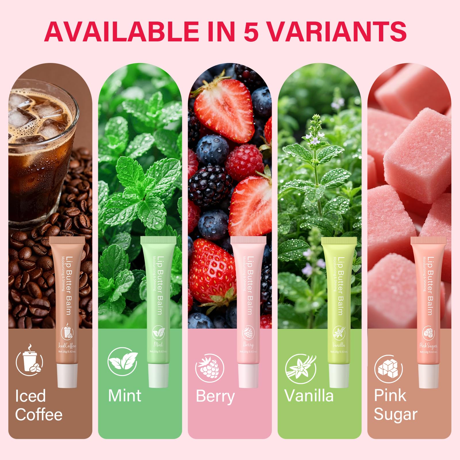 Five assorted flavors of LuckNest Lip Butter Balms