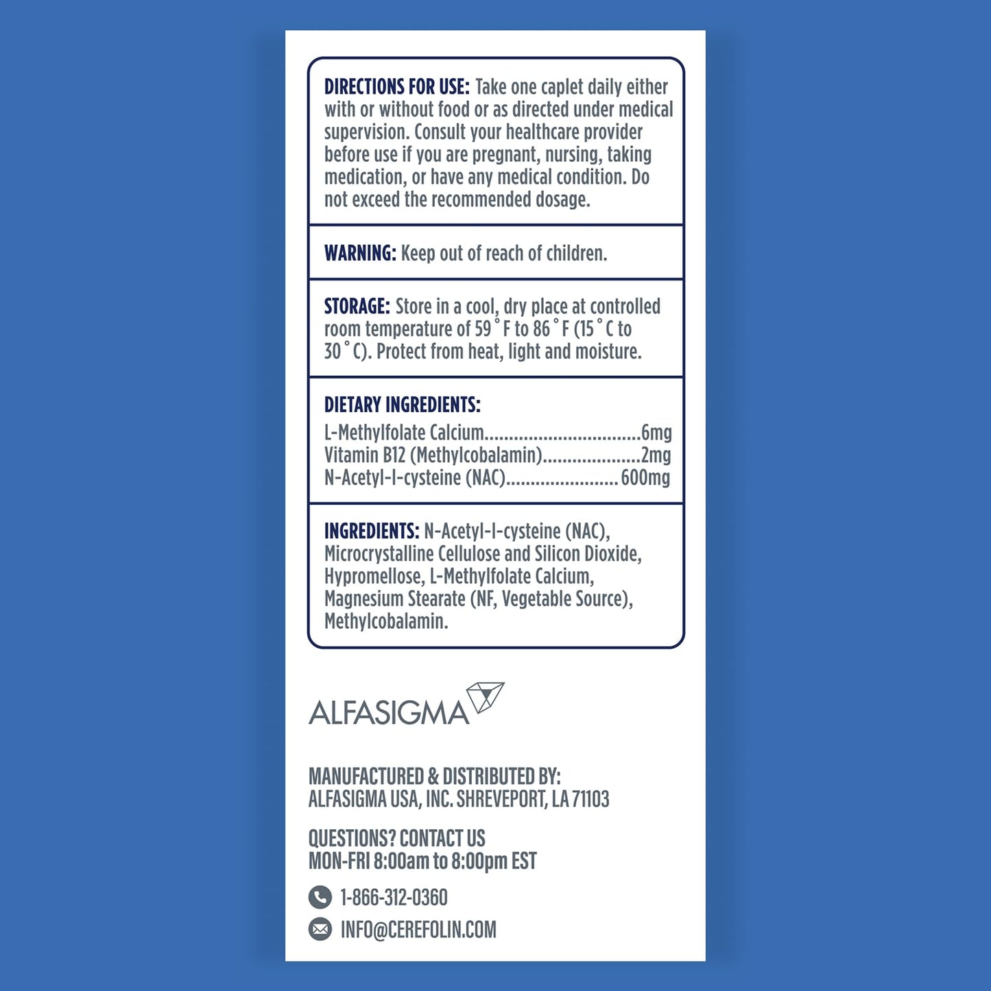 Cerefolin Brain Wellness 30 caplets supplement packaging side view