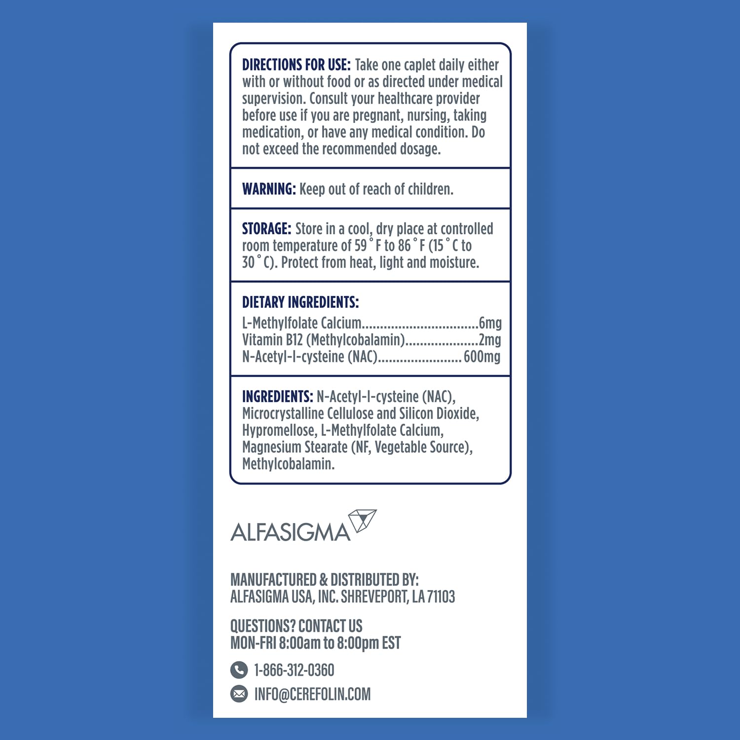 Cerefolin Brain Wellness 30 caplets supplement packaging side view
