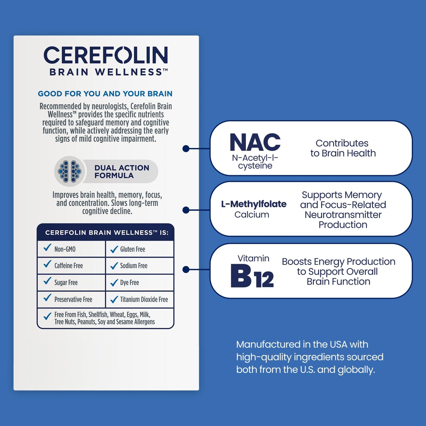 Cerefolin Brain Wellness bottle showing L-Methylfolate and NAC label details