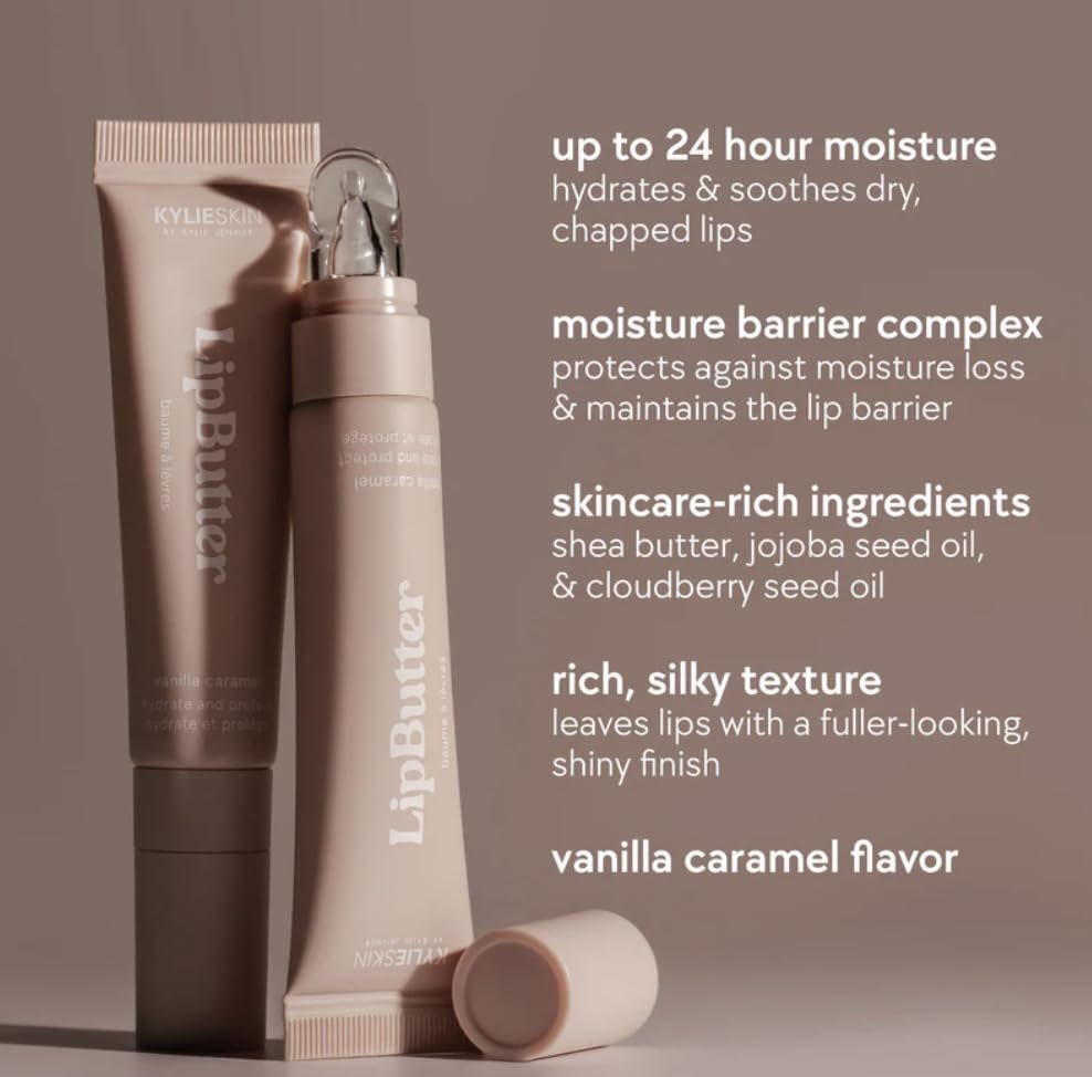 Kylie Skin Lip Butter Vanilla Caramel tube showing brand logo