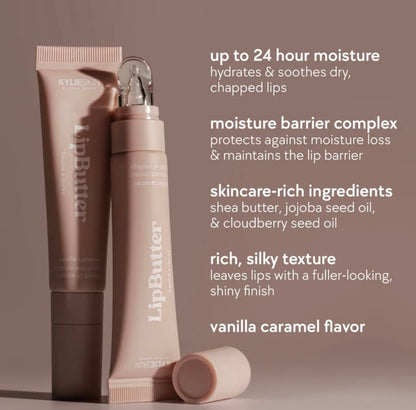 Kylie Skin Lip Butter Vanilla Caramel tube showing brand logo