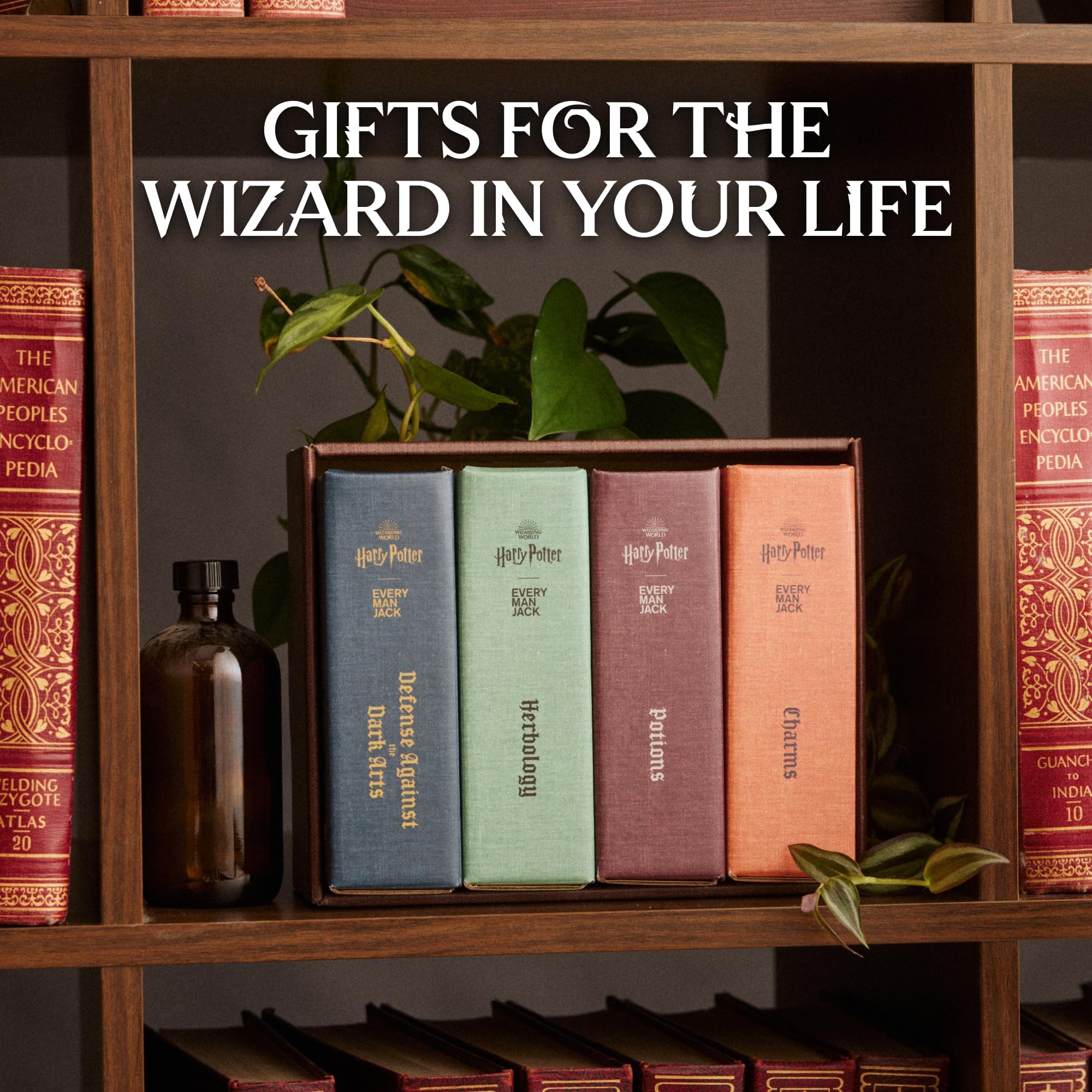 Every Man Jack Harry Potter body wash set displaying all four bottles including Charms and Potions variants