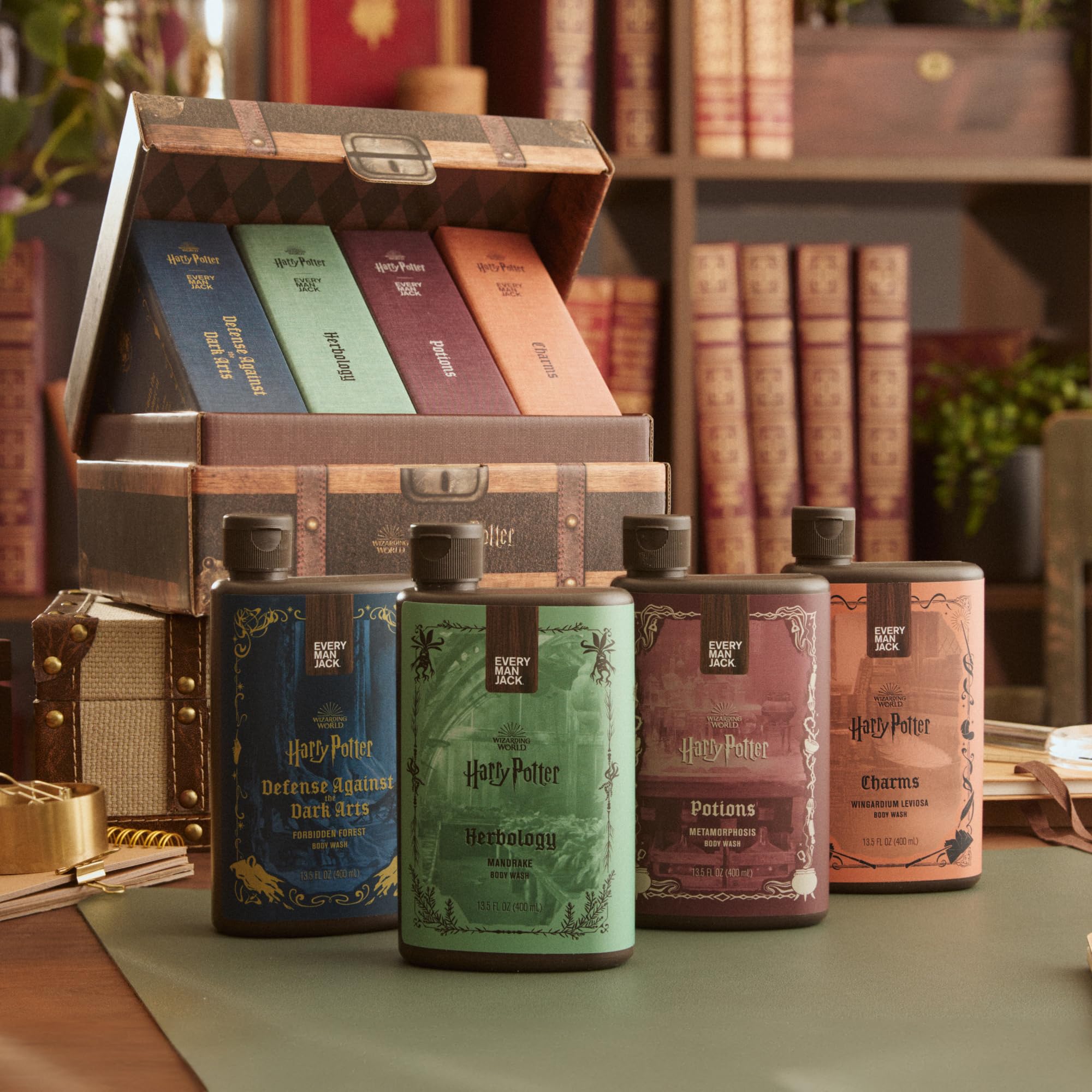 Close up of the limited edition Every Man Jack Forbidden Forest body wash bottle from the collectors kit