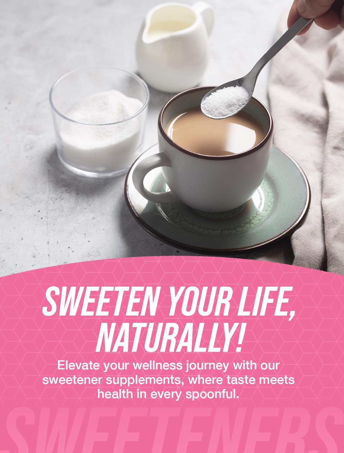 Back label of BulkSupplements stevia sweetener displaying nutrition facts and manufacturing quality assurance standards