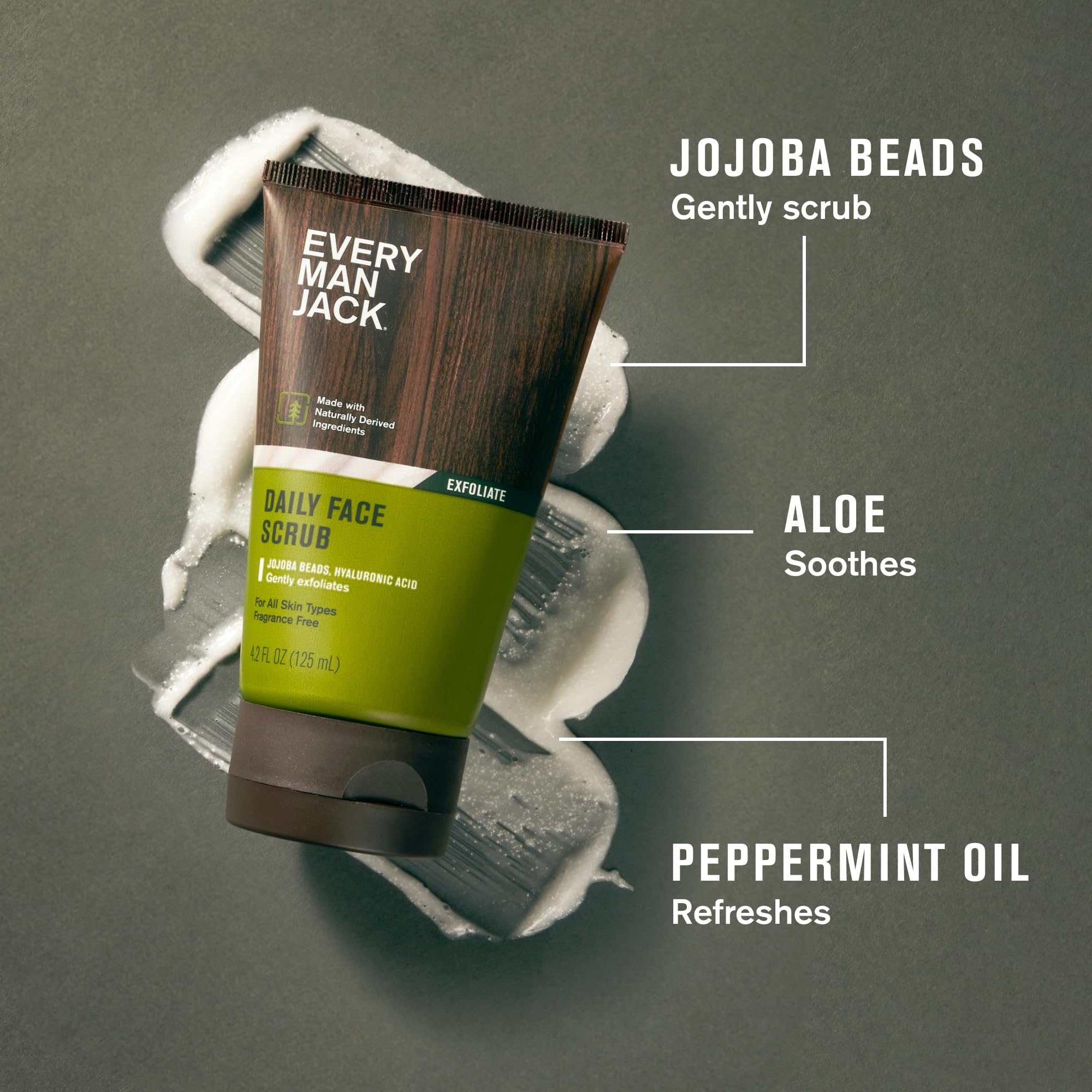 Every Man Jack men's exfoliating scrub tubes showing brand label