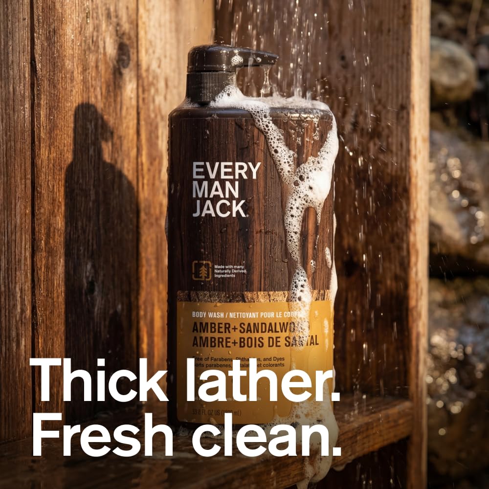 Every Man Jack hydrating shower gel bottle showcasing coconut derived ingredients