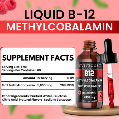 VITBOOST extra strength sublingual vitamin B12 supplement dropper application details