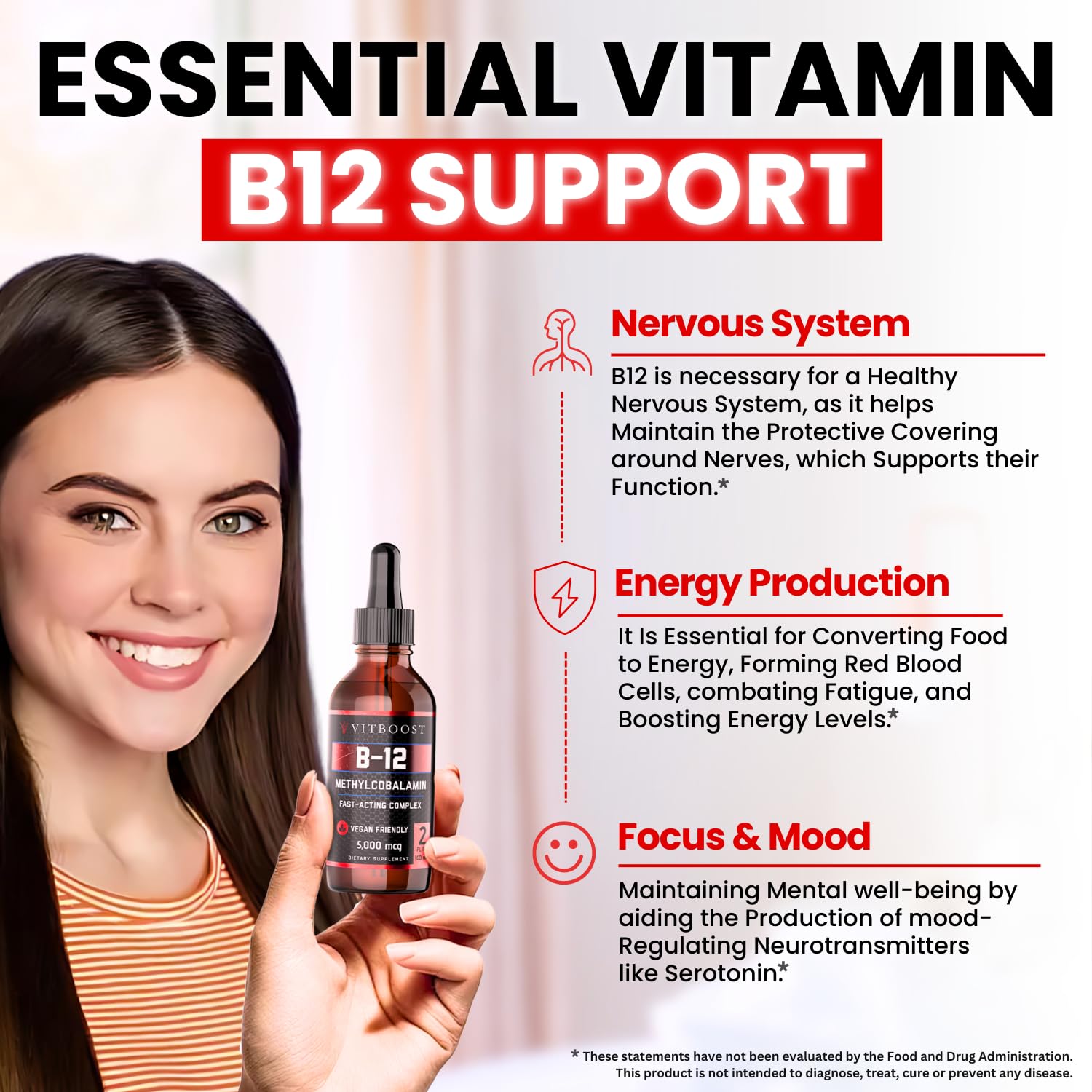 VITBOOST plant based methylcobalamin dietary supplement packaging showing vegan certified symbols