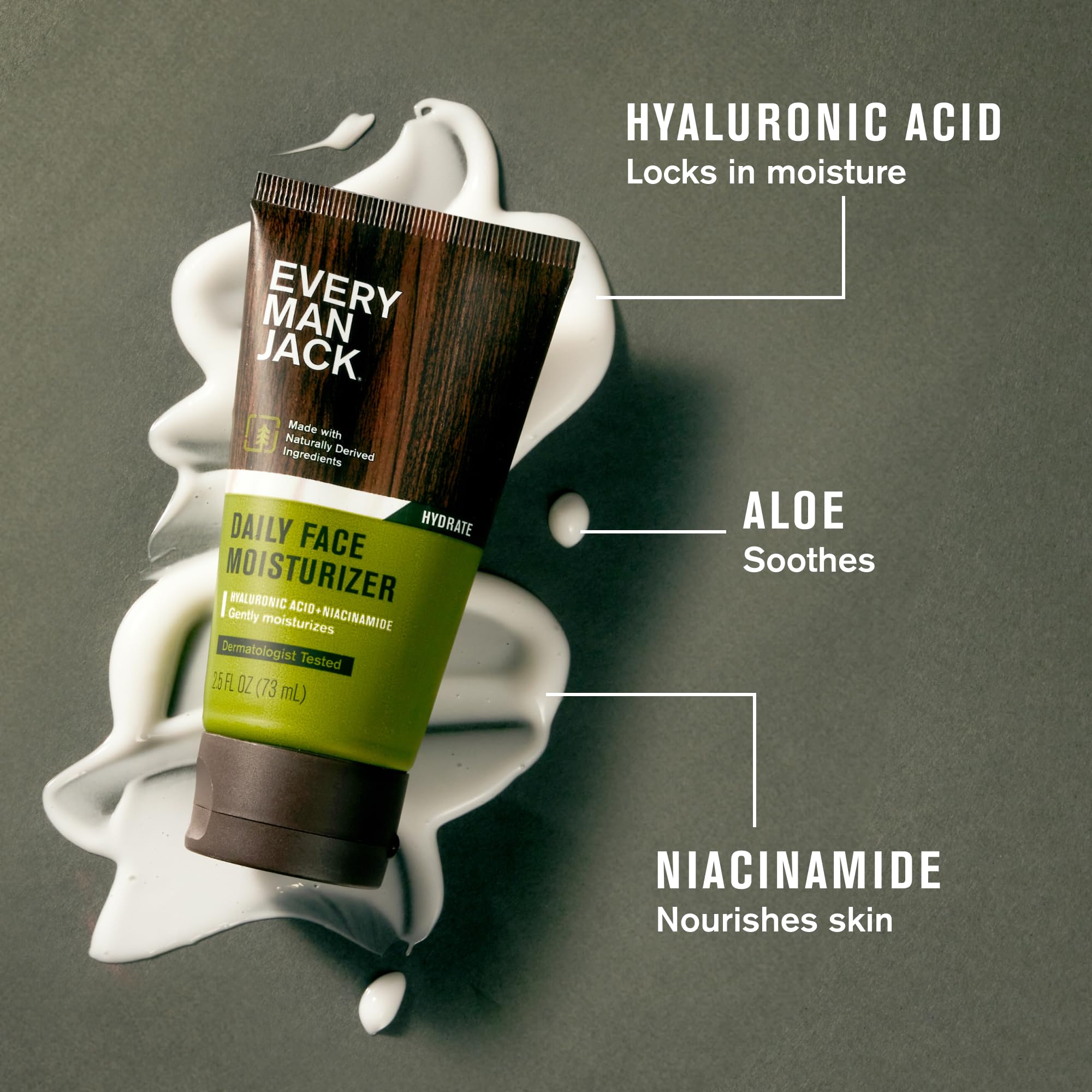 Every Man Jack fragrance free face wash bottle showing hyaluronic acid and niacinamide ingredients